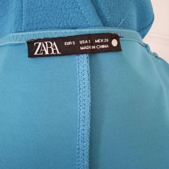 Zara Bustier Above The Knee Mini Bodycon Stretchy Dress Peacock Blue Size Small - Picture 6 of 7